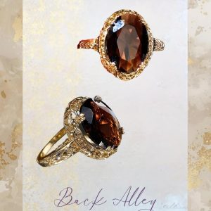 18K Gold Plated Simulated Topaz Regency Vintage Style Ring
