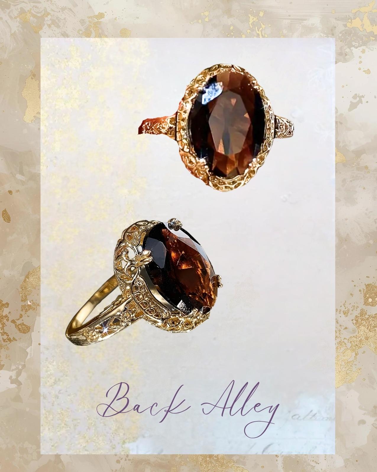 18K Gold Plated Simulated Topaz Regency Vintage Style Ring